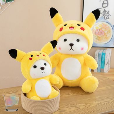 Плюшевый Мишка Пикачу в костюмчике с ушками и капюшоном · Детская мягкая игрушка Медвежонок Pikachu, 60 см