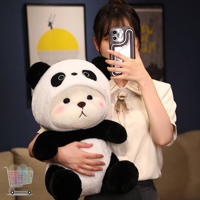 Плюшевый Медвежонок Панда в костюмчике с съемным капюшоном · Детская мягкая игрушка Мишка, 60 см