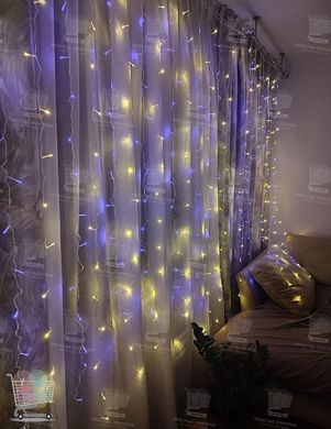 Комплект гирлянд "Украина" 2 в 1 Гирлянда штора на окно 212 LED 3х2м Синий + желтый цвет, 2 шт в наборе