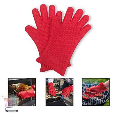 Жароміцні термостійкі рукавички – прохватки RED GLOVE Силіконові прихватки рукавиці для гарячого