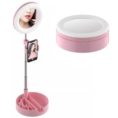 Складное зеркало, косметическое со светодиодной подсветкой для макияжа 3 в 1 Держатель телефона + органайзер для косметики
