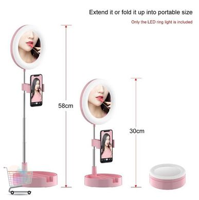 Складне дзеркало косметичне зі світлодіодним підсвічуванням для макіяжу 3 в 1 Тримач телефону + органайзер для косметики