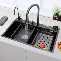 Кухонна мийка - водоспад Platinum Handmade, 75*45 см ∙ Портативна багатофункціональна раковина - мийка для кухні з ринзером