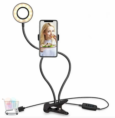 Набір блогера Гнучка кільцева LED лампа на прищіпці із тримачем телефону Professional Live Stream ∙ USB підключення