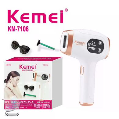 Домашній фотоепілятор Kemei KM-7106 білий &bull; IPL-прилад для видалення волосся на тілі, ногах, руках, обличчі, пахвах і зоні бікіні
