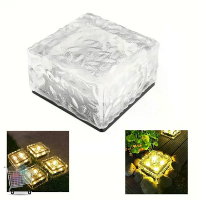 Декоративный садовый светильник Ice Cube теплый белый прозрачный 10&times;6&times;10 см &bull; Уличный LED-куб на солнечной батарее для двора, сада и дорожек