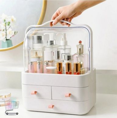 Органайзер для косметики Пылезащитный Водонепроницаемый Cosmetic Storage Box Двухъярусный бокс Розовый Органайзер для косметики