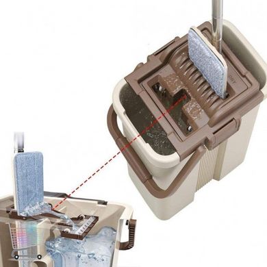Самовіджимна швабра з відром у комплекті Scratch Cleaning Mop ∙ Швабра ледарка з віджимом + 2 ганчірки-мікрофібри в наборі