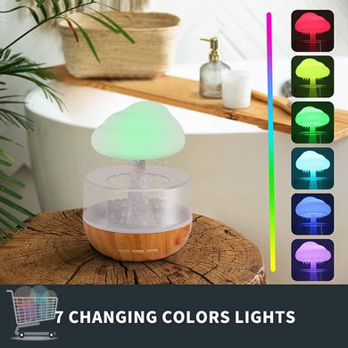 Краплинний зволожувач повітря з ефектом дощу Rainy Mushroom Аромадифузор з нічником – світильником з підсвічуванням на 7 кольорів