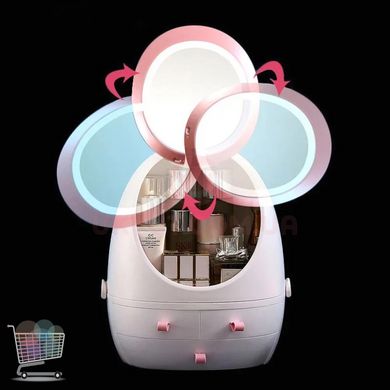 Органайзер для косметики "Яйцо" с зеркалом с LED подсветкой Бокс для хранения косметики 35х28х18см