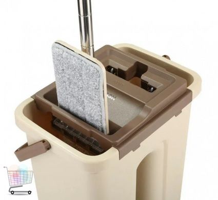 Самовіджимна швабра з відром у комплекті Scratch Cleaning Mop ∙ Швабра ледарка з віджимом + 2 ганчірки-мікрофібри в наборі