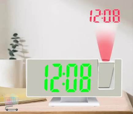 Зеркальные часы с проектором времени 3618LP настольные электронные с будильником, календарем и встроенным термометром ∙ Зеленая подсветка
