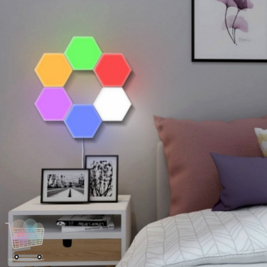 Модульна настінна лампа кольорова з пультом 6 шт · LED світильник сенсорний настінно-стельовий «Соти»