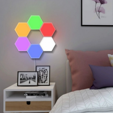 Модульная настенная лампа цветная с пультом 6 шт · LED светильник сенсорный настенно-потолочный «Соты»