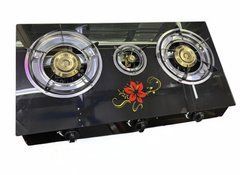 Триконфорочна плита Hoffmans HM-9101 &bull; Настільна газова варильна поверхня 60&times;50 см із загартованого скла з автопідпалом