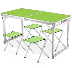 Розкладний посилений туристичний стіл – валіза з 4 стільцями / Алюмінієвий складний столик для пікніка