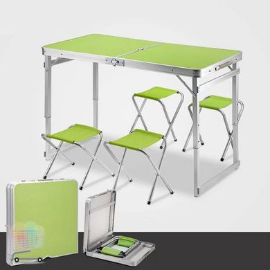 Раскладной усиленный туристический стол – чемодан с 4 стульями / Алюминиевый складной столик для пикника