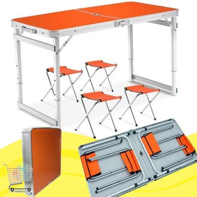 Розкладний туристичний Стіл – валіза / Посилена, складана з 4 стільцями / Алюмінієвий для пікніка