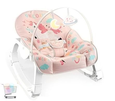 Шезлонг для новонароджених Happy Baby YK7007A різнокольоровий X-640 &bull; Дитяче крісло-гойдалка з вібрацією, дугою з іграшками, регульованим нахилом спинки та ременями безпеки