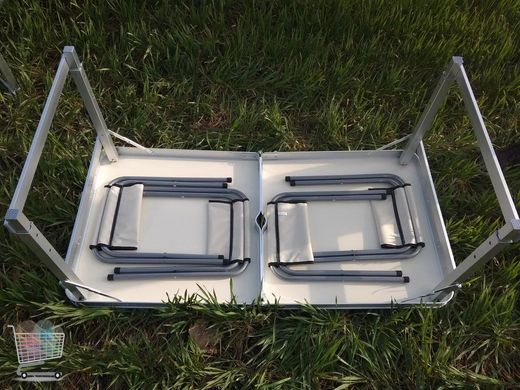 Раскладной усиленный туристический стол – чемодан с 4 стульями / Алюминиевый складной столик для пикника