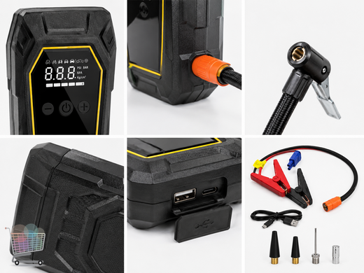 Пускозарядное устройство K5 4000A &bull; Автомобильный Jump Starter 12V с компрессором 150 PSI, Power Bank 16000 мАч и LED-фонарем