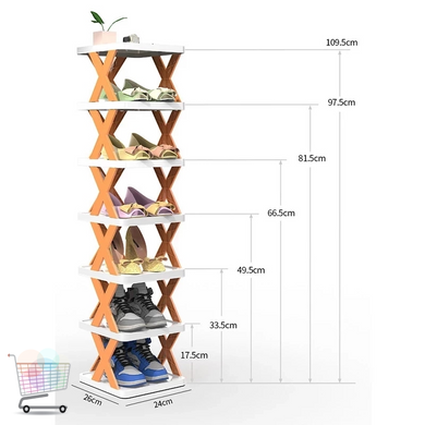 Вертикальна підлогова полиця - органайзер для взуття X-Shaped на 4 рівні · Збірна стійка - трансформер з полицями