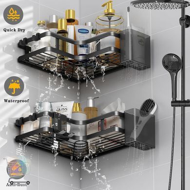 Кутові полиці для ванної Corner Shower Caddy ∙ Економія місця та захист від вологи ∙ Прочні алюмінієві полиці Corner Shower Caddy з дренажем