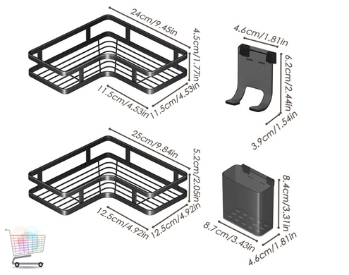 Кутові полиці для ванної Corner Shower Caddy ∙ Економія місця та захист від вологи ∙ Прочні алюмінієві полиці Corner Shower Caddy з дренажем