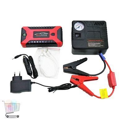 Пуско-зарядное устройство с компрессором для автомобиля красный JUMP STARTER JX27 &bull; Портативный стартовый аккумулятор 99800 мАч для авто и гаджетов