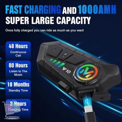 Мотогарнітура Y10 з довгим часом роботи та Type-C зарядкою ∙ Y10 Bluetooth 5.3 гарнітура для комфортного спілкування під час їзди