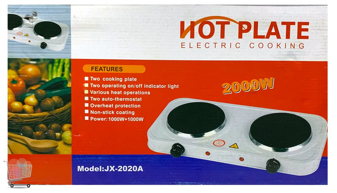 Электрическая дисковая плита JX-2020A ∙ Настольная электроплита на 2 конфорки, 2*1000 Вт