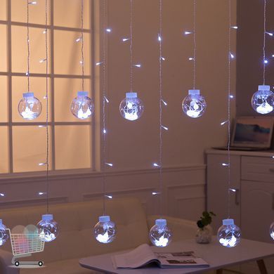 Декоративная гирлянда RD-070 штора LED белое свечение ∙ Гирлянда-штора RD-070 с шарами шарик в шарике LED белая