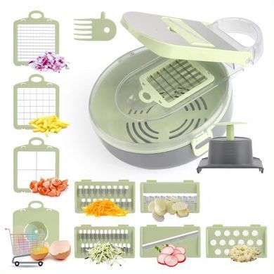 Овощерезка - слайсер Vegetable Cutter 10 в 1 с корзиной-друшлагом и 6 насадками для нарезания овощей и фруктов