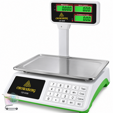 Весы электронные Crownberg CB-5008 до 50 кг &bull; Торговые весы Crownberg CB-5008 с расчетом стоимости, металлическими кнопками и питанием 6 В