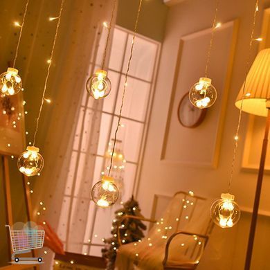 Светодиодная штора-гирлянда RD-071 с шарами и тёплым белым свечением ∙ LED гирлянда RD-071 штора с декоративными шарами