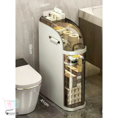 Узкий шкаф для ванной 59&times;41&times;18 см &bull; Напольный органайзер для туалета 59&times;41&times;18 см с выдвижными секциями, колесиками и отсеком для бумаги