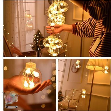 Светодиодная штора-гирлянда RD-071 с шарами и тёплым белым свечением ∙ LED гирлянда RD-071 штора с декоративными шарами
