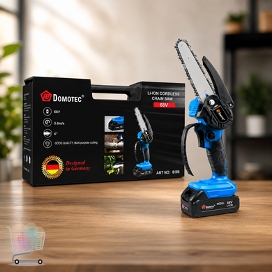 Аккумуляторная мини-пила DOMOTEC CHAIN SAW 6&Prime; 68V 8Ah для сада и обрезки веток &bull; Цепная садовая пила DOMOTEC CHAIN SAW 6&Prime; с аккумулятором для деревьев, дачи и древесины