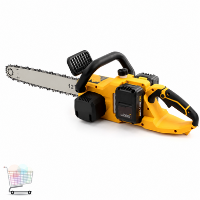 Беспроводная электропила Electric Saw DT-1291 16" с 2 АКБ жёлтая &bull; Аккумуляторная цепная пила Electric Saw DT-1291 для сада, дачи и распила древесины жёлтая