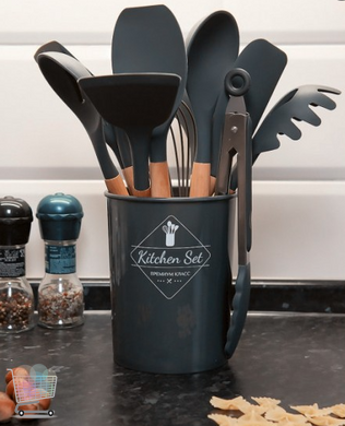 Набор кухонных принадлежностей Kitchen Set, 12 предметов ∙ Силиконовые аксессуары для кухни с подставкой