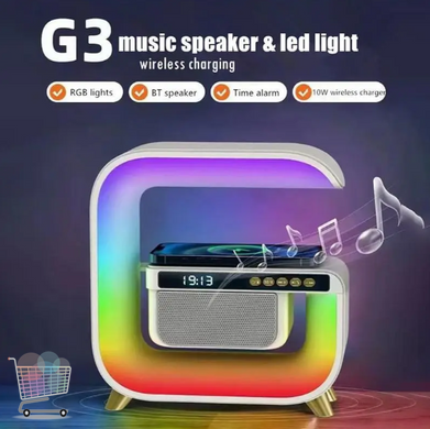 Акумуляторний нічник з Bluetooth колонкою RGB G3 ∙ Настільна смарт лампа з бездротовою зарядкою