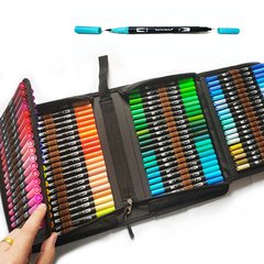 Набор художественных акварельных маркеров, 60 шт · Двусторонние фломастеры для рисования в сумке