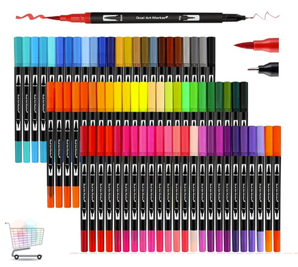 Набір художніх акварельних маркерів, 60 шт · Двосторонні фломастери для малювання в сумці