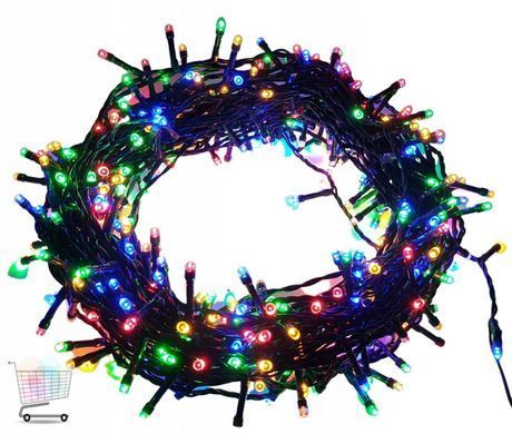 Светодиодная гирлянда 300LED тёплый свет на черном проводе ∙ Уличная разноцветная гирлянда на черном каучуковом проводе