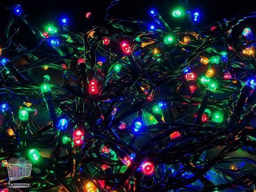 Светодиодная гирлянда 300LED тёплый свет на черном проводе ∙ Уличная разноцветная гирлянда на черном каучуковом проводе