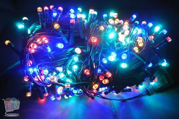 Светодиодная гирлянда 300LED тёплый свет на черном проводе ∙ Уличная разноцветная гирлянда на черном каучуковом проводе
