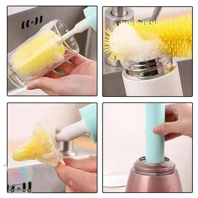 Беспроводная автоматическая щетка Cup Cleaning Brush с насадками - ершиками для уборки и мытья посуды · USB зарядка