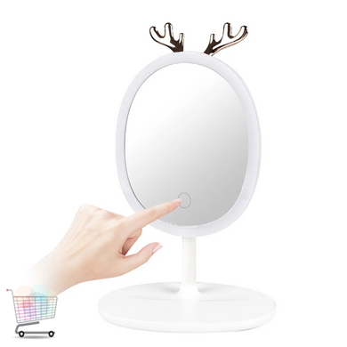 Зеркало косметическое для макияжа с LED подсветкой и держателем для бижутерии · Овальное настольное зеркало с USB зарядкой · 3 уровня яркости подсветки