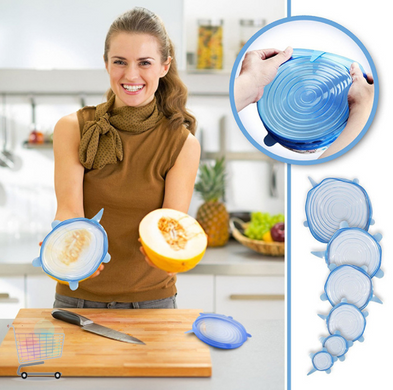 Набор крышек для посуды и емкостей ∙ Универсальные силиконовые крышки Super stretch silicone, 6 шт