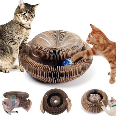 Інтерактивна кігтеточка з м'ячиком 2 в 1 для кішок з гофри Magic Organ Cat · Складна інтерактивна котяча іграшка